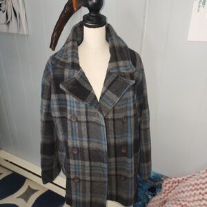Cabela's Blue and Gray Plaid Pea Coat